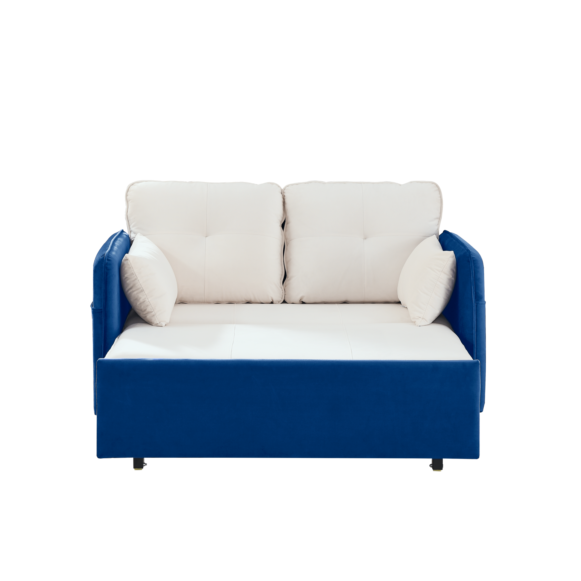 53" Modern Convertible Sofa Bed W 2 Removable Armrests W Usb Power Port, Velvet Recliner Adjustable Sofa W Head Pull Out Bed, 2 Pillows, For Living Room Apartment Etc., White Blue Beige Blue Foam