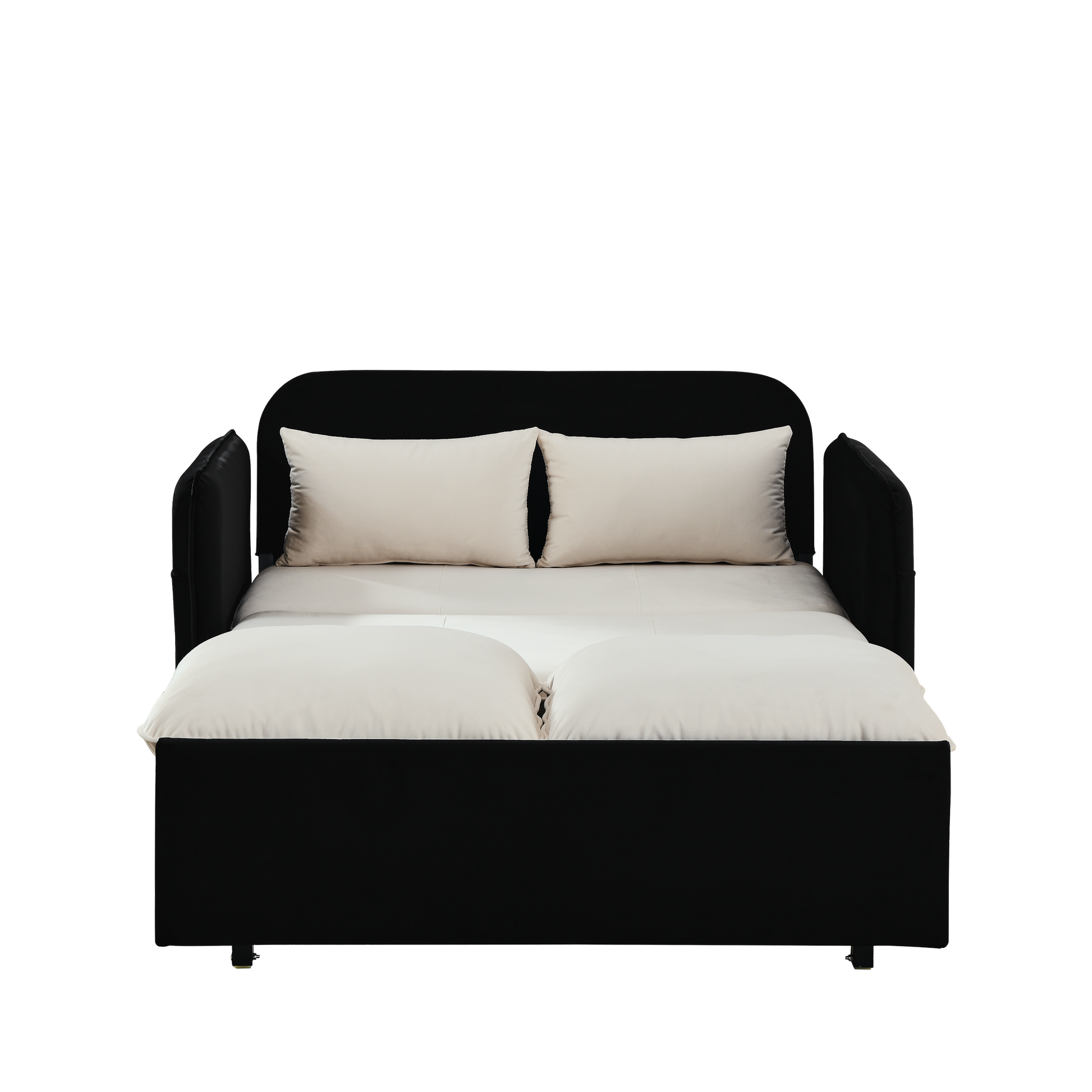 53" Modern Convertible Sofa Bed W 2 Removable Armrests W Usb Power Port, Velvet Recliner Adjustable Sofa W Head Pull Out Bed, 2 Pillows, For Living Room Apartment Etc., White Black Beige Black Foam Velvet