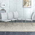 Four Light Gray Dining Chairs. A Medieval Modern Chair Made Of Pu Material With Soft Cushions And Silver Metal Legs. Suitable For Restaurants And Living Rooms Light Gray Pu