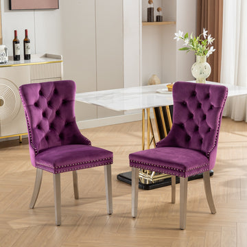 Nikki Collection Modern, High End Tufted Solid Wood Contemporary Velvet Upholstered Dining Chair With Chrome Stainless Steel Plating Legs,Nailhead Trim,Set Of 2,Purple And Chrome, Sw1701Pp Purple Dining Room American Traditional Rubberwood Set Of 2 Foam