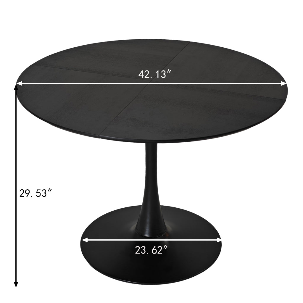 42.13"Modern Round Dining Table,Four Patchwork Tabletops With Black Solid Wood Veneer Table Top,Metal Base Dining Table, End Table Leisure Coffee Table Black Mdf Metal