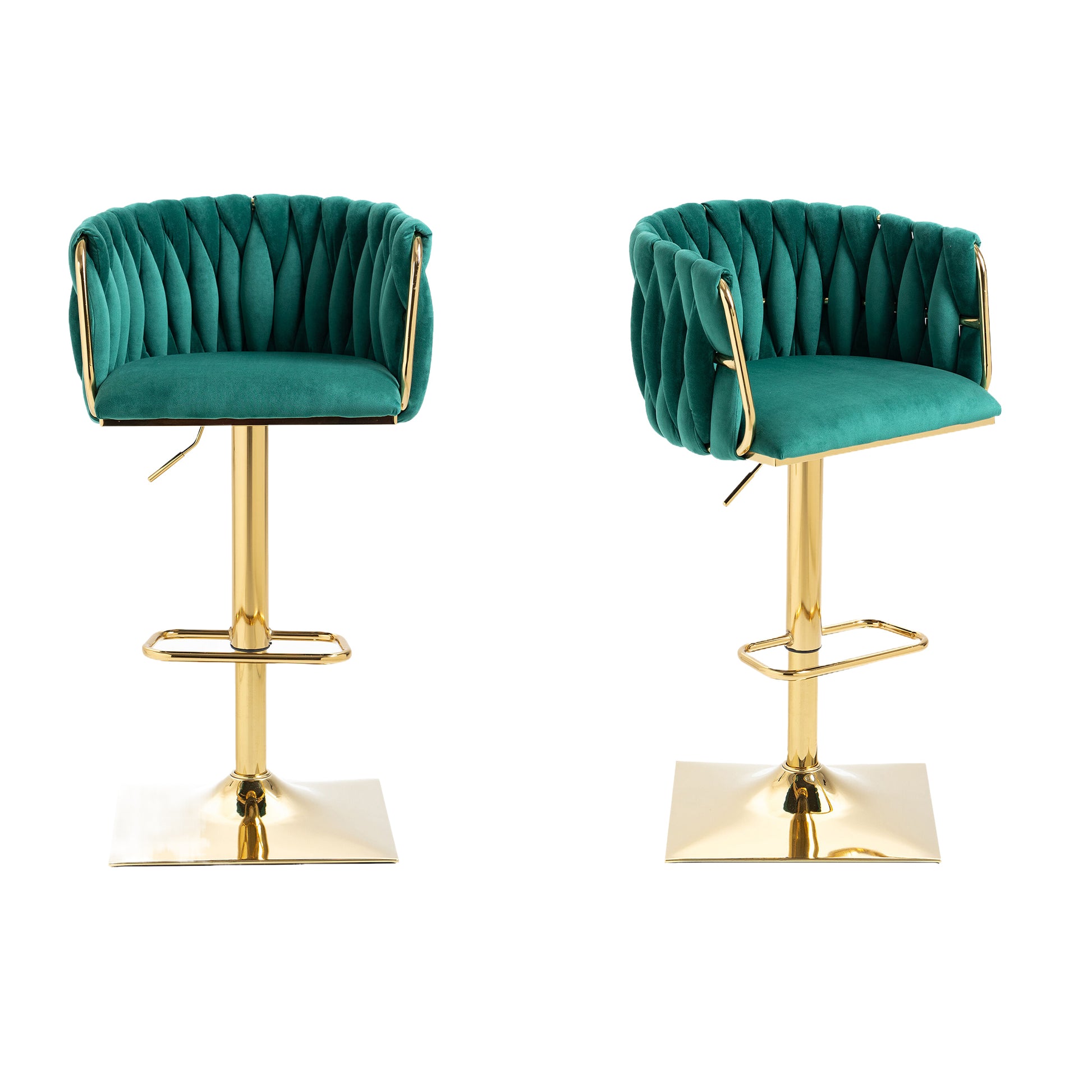 Coolmore Vintage Bar Stools With Back And Footrest Counter Height Dining Chairs 2Pc Set Emerald Metal
