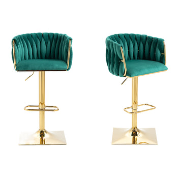 Coolmore Vintage Bar Stools With Back And Footrest Counter Height Dining Chairs 2Pc Set Emerald Metal
