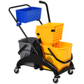 Homcom 6.9 Gallon Mop Water Bucket Wringer Cart With Easy To Use Side Press Wringer, Smooth Wheels, Mop Handle Holder Yellow Plastic