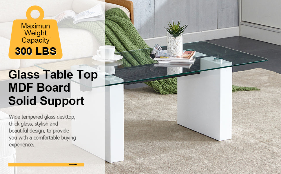 Modern Minimalist Transparent Tempered Glass Coffee Tablepaired With White Mdf Decorative Columns. Computer Desk. Game Table. Ct 1546 Transparent Glass