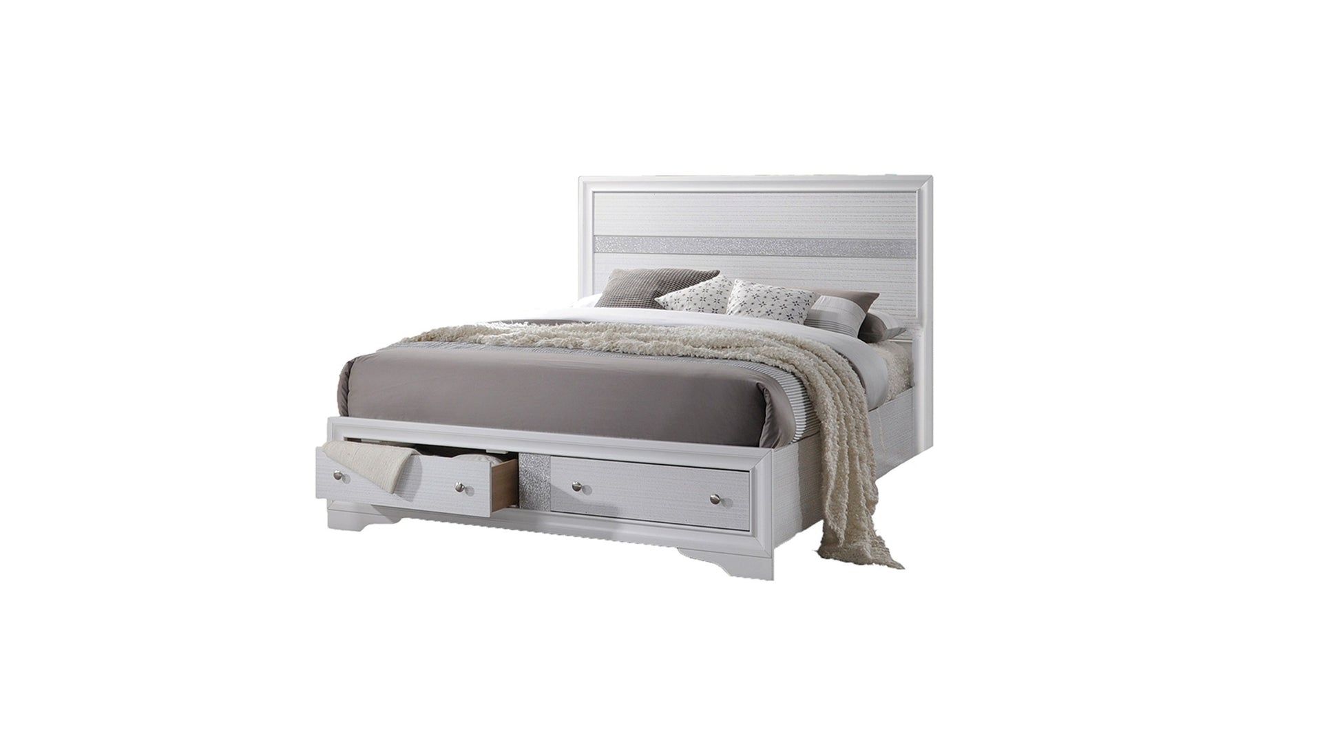 Matrix Traditional Style King 5Pc Storage Bedroom Set Made With Wood In White Box Spring Not Required King White Wood 5 Piece Set Bedroom Bed Included,Chest Included,Dresser Included,Mirror Included,Nightstand Included Traditional Solid Wood Mdf Tufted