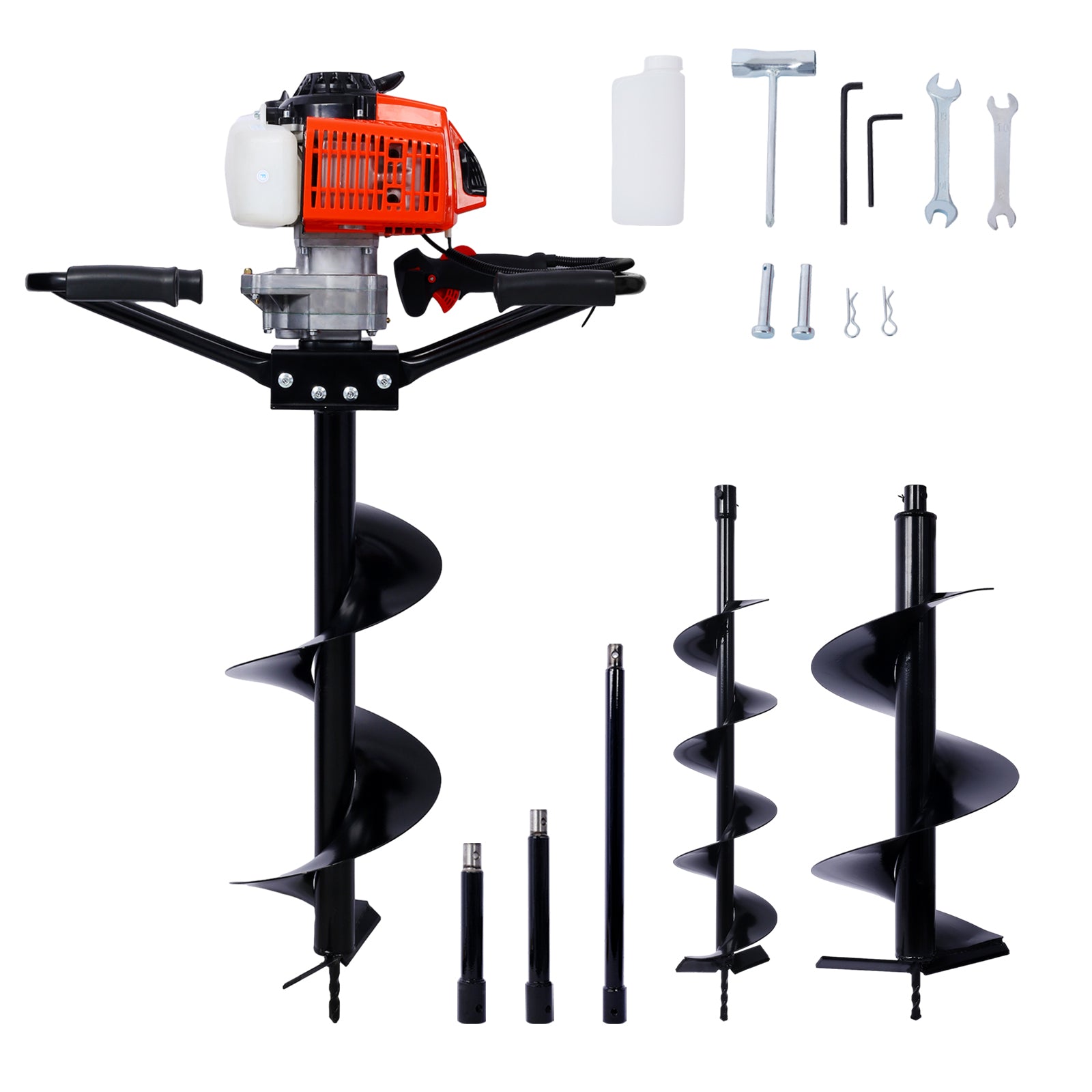 2.7Hp Post Hole Digger 63Cc Two Person Handle Gas Powered 2 Stroke Auger Digging Drill Shaft Size 3 4" Machine Only Epa Complaint With L6" L10" L12" Drill Bits Ext Rod Kits Black Steel