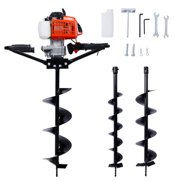 2.7Hp Post Hole Digger 63Cc Two Person Handle Gas Powered 2 Stroke Auger Digging Drill Shaft Size 3 4" Machine Only Epa Complaint With L4" L6" L8" Drill Bits Black Steel