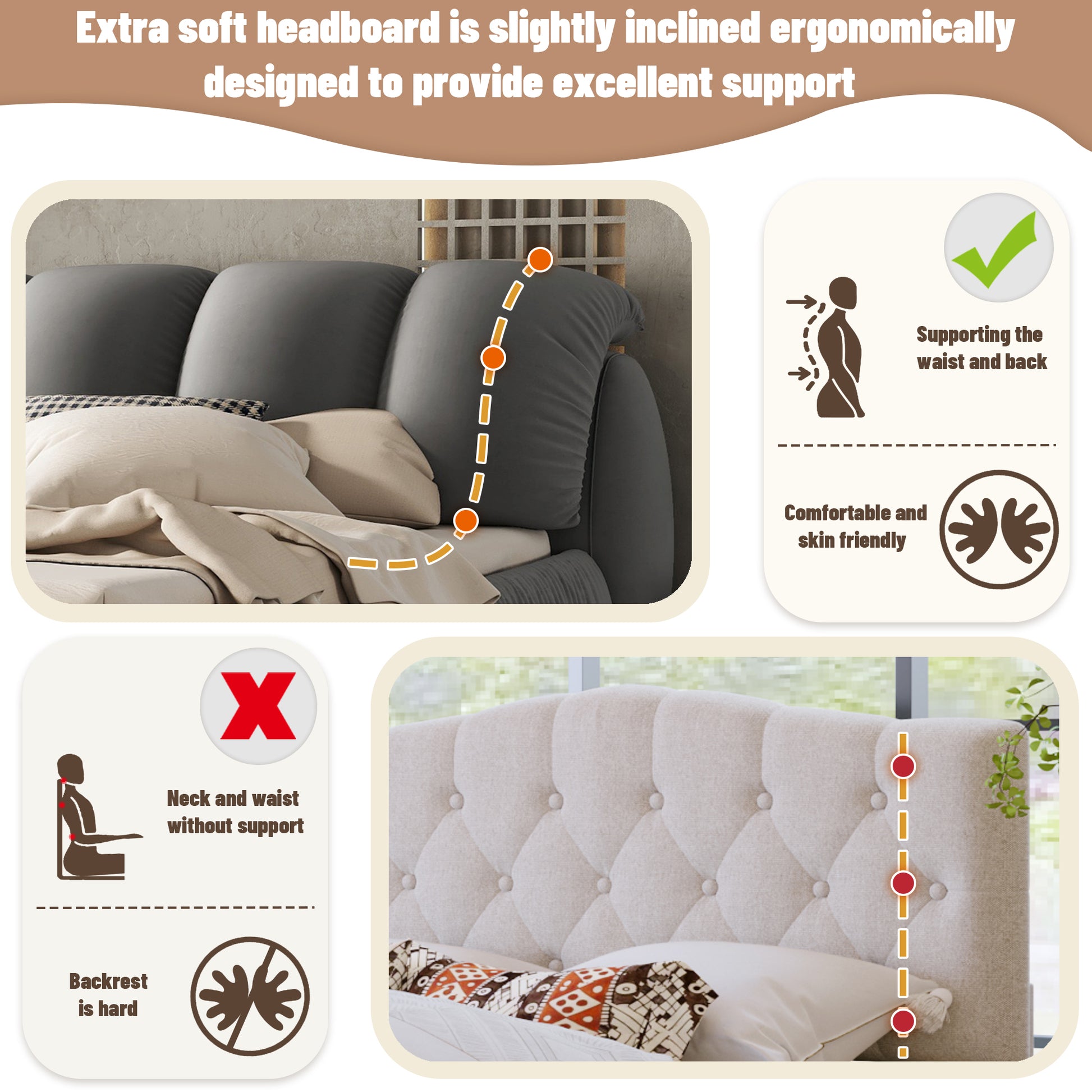 Queen Size Luxury Upholstered Bed With Thick Headboard, Velvet Queen Bed With Oversized Padded Backrest, Gray Expect Arrival Date 2024 4 2 Queen Gray Velvet