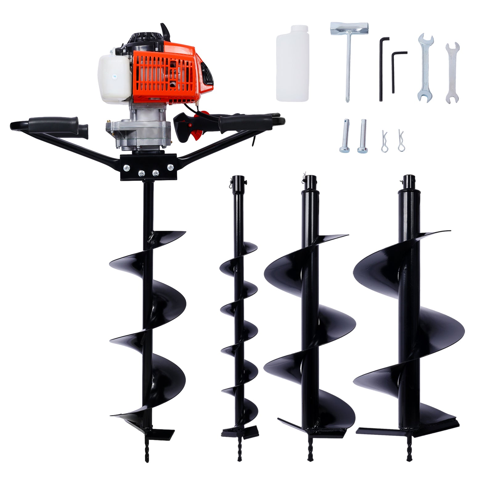 2.7Hp Post Hole Digger 63Cc Two Person Handle Gas Powered 2 Stroke Auger Digging Drill Shaft Size 3 4" Machine Only Epa Complaint With L4" L8" L10" L12" Drill Bits Black Steel