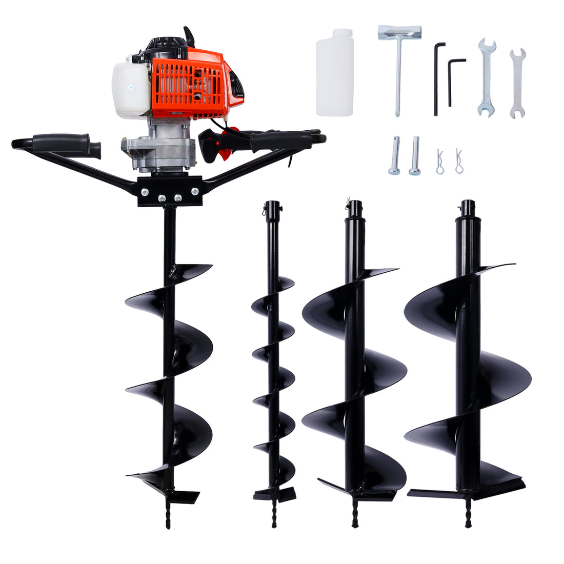 2.7Hp Post Hole Digger 63Cc Two Person Handle Gas Powered 2 Stroke Auger Digging Drill Shaft Size 3 4" Machine Only Epa Complaint With L4" L8" L10" L12" Drill Bits Black Steel