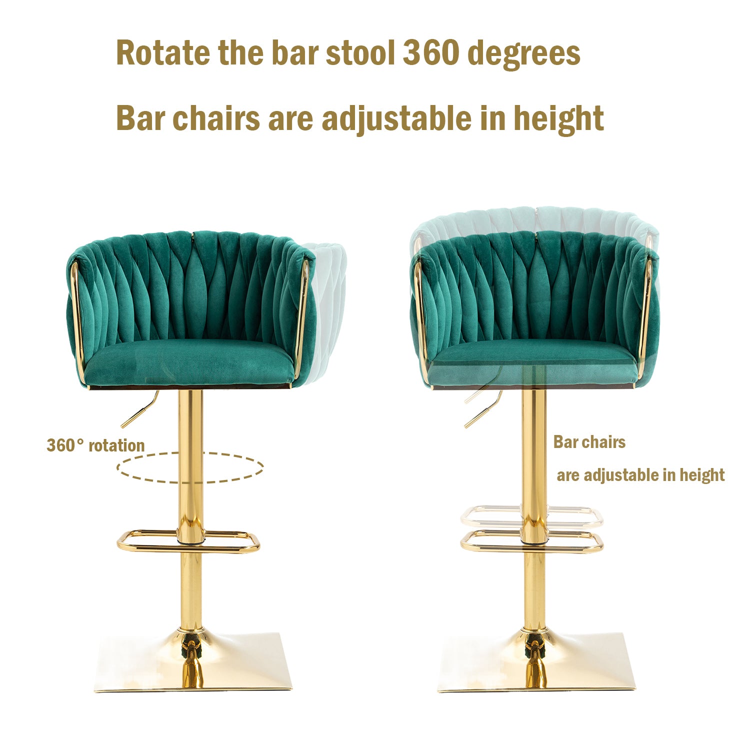 Coolmore Vintage Bar Stools With Back And Footrest Counter Height Dining Chairs 2Pc Set Emerald Metal