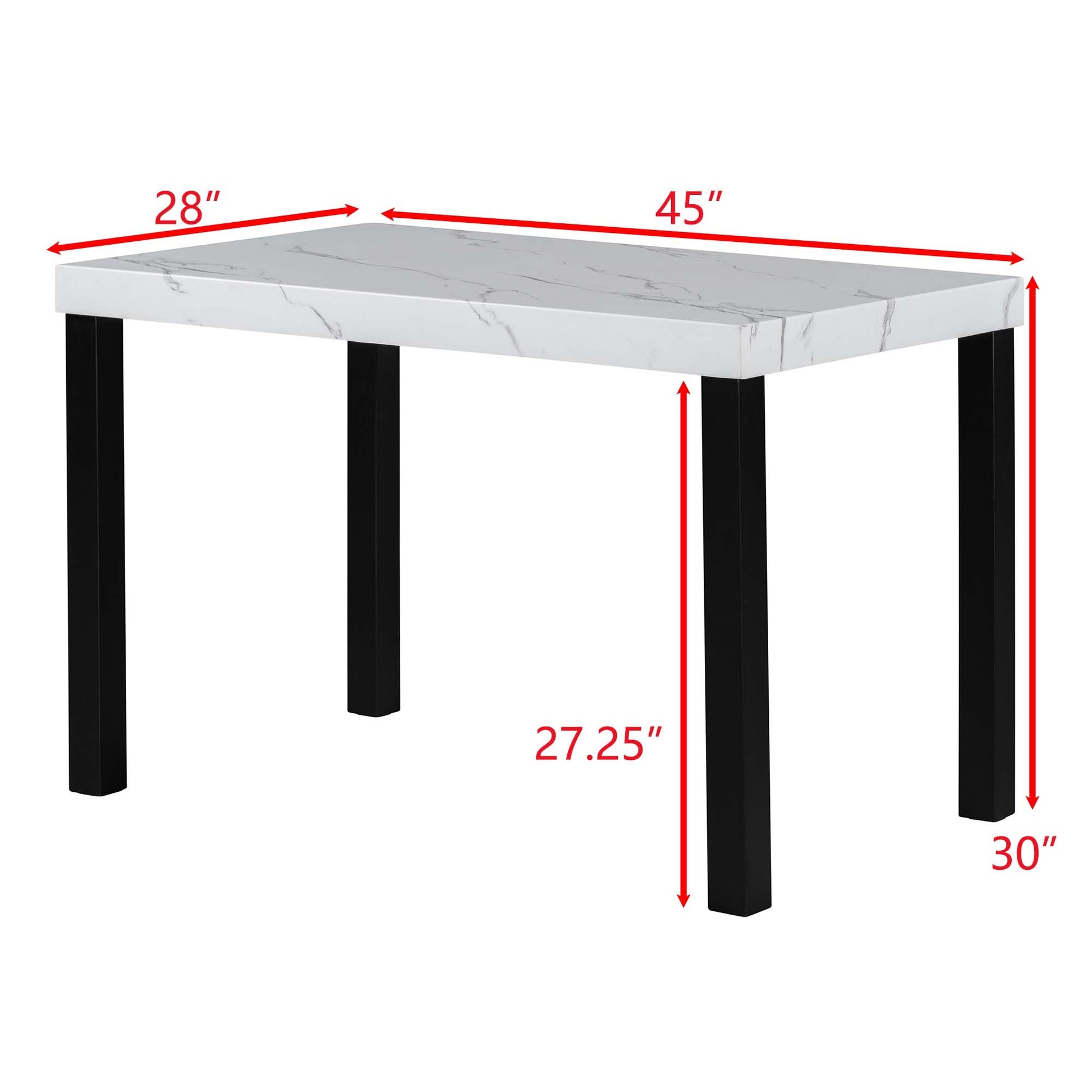 Five Piece Dining Set With Imitation Marble Tabletop, Restaurant Combination Set, Solid Wood Dining Table And 4 Chairs, Space Saving Combination Furniture For Kitchen And Dining Room. Black White Solid Wood Mdf