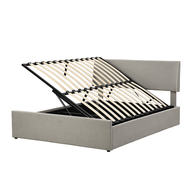 Queen Size Sleigh Bed With Side Tilt Hydraulic Storage System, Linen Upholstery, Gray Gray Linen