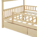 Full Size Wooden House Bed With Two Drawers, Natural Box Spring Not Required Full Natural Wood Bedroom Pine Bed Frame Wood
