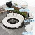 Outdoor Patio Furniture Luxury Circular Outdoor Sofa Set Rattan Wicker Sectional Sofa Lounge Set With Tempered Glass Coffee Table, 6 Pillows,Beige Yes Beige Water Resistant Frame Water Resistant Cushion Garden & Outdoor Sectional Seating Groups Foam