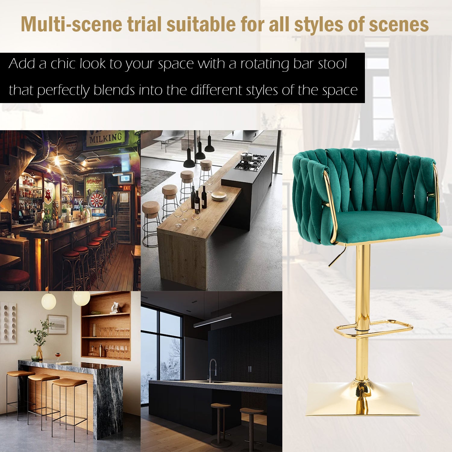 Coolmore Vintage Bar Stools With Back And Footrest Counter Height Dining Chairs 2Pc Set Emerald Metal