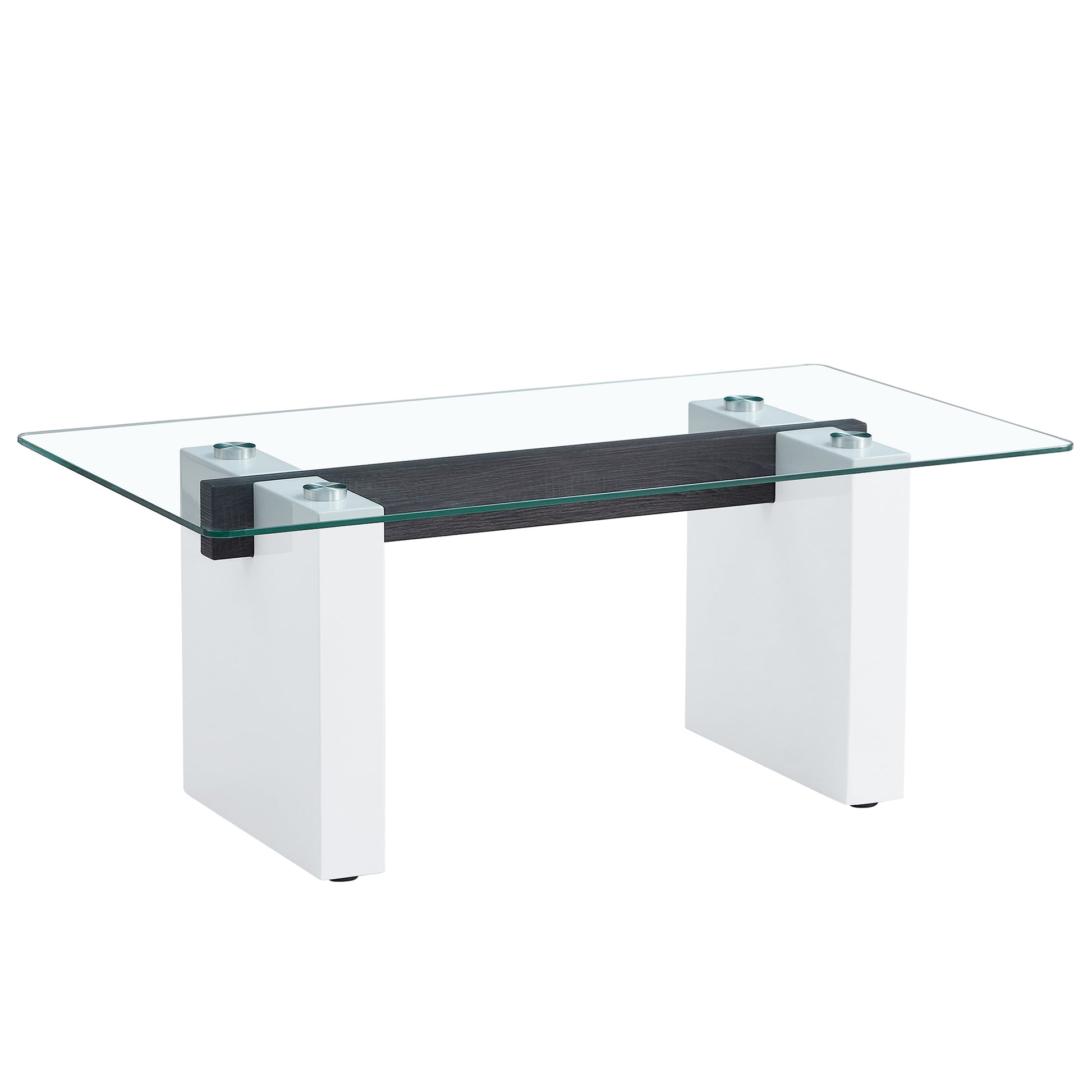 Modern Minimalist Transparent Tempered Glass Coffee Tablepaired With White Mdf Decorative Columns. Computer Desk. Game Table. Ct 1546 Transparent Glass