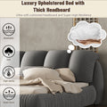 Queen Size Luxury Upholstered Bed With Thick Headboard, Velvet Queen Bed With Oversized Padded Backrest, Gray Expect Arrival Date 2024 4 2 Queen Gray Velvet