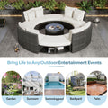 Outdoor Patio Furniture Luxury Circular Outdoor Sofa Set Rattan Wicker Sectional Sofa Lounge Set With Tempered Glass Coffee Table, 6 Pillows,Beige Yes Beige Water Resistant Frame Water Resistant Cushion Garden & Outdoor Sectional Seating Groups Foam