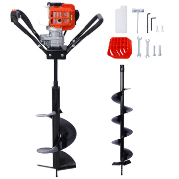 V Type 52Cc 2 Stroke Gas Post Hole Digger One Man Auger Epa Machine Plant Soil Digging Fence Withhole Digger Replacement Auger Bits L6" L10" Drill Bits Black Steel