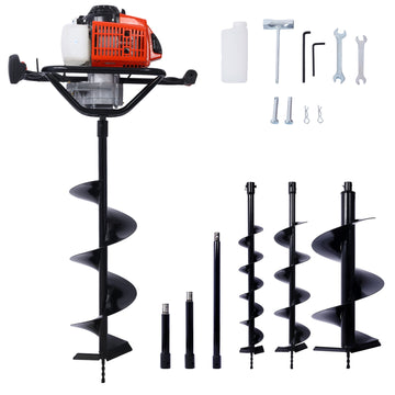 2.7Hp Post Hole Digger 63Cc Gas Powered 2 Stroke Auger Digging Drill Shaft Size 3 4" ,Epa Certificated With L4" L6" L8" L12" Drill Bits Ext Rod Kits Black Steel