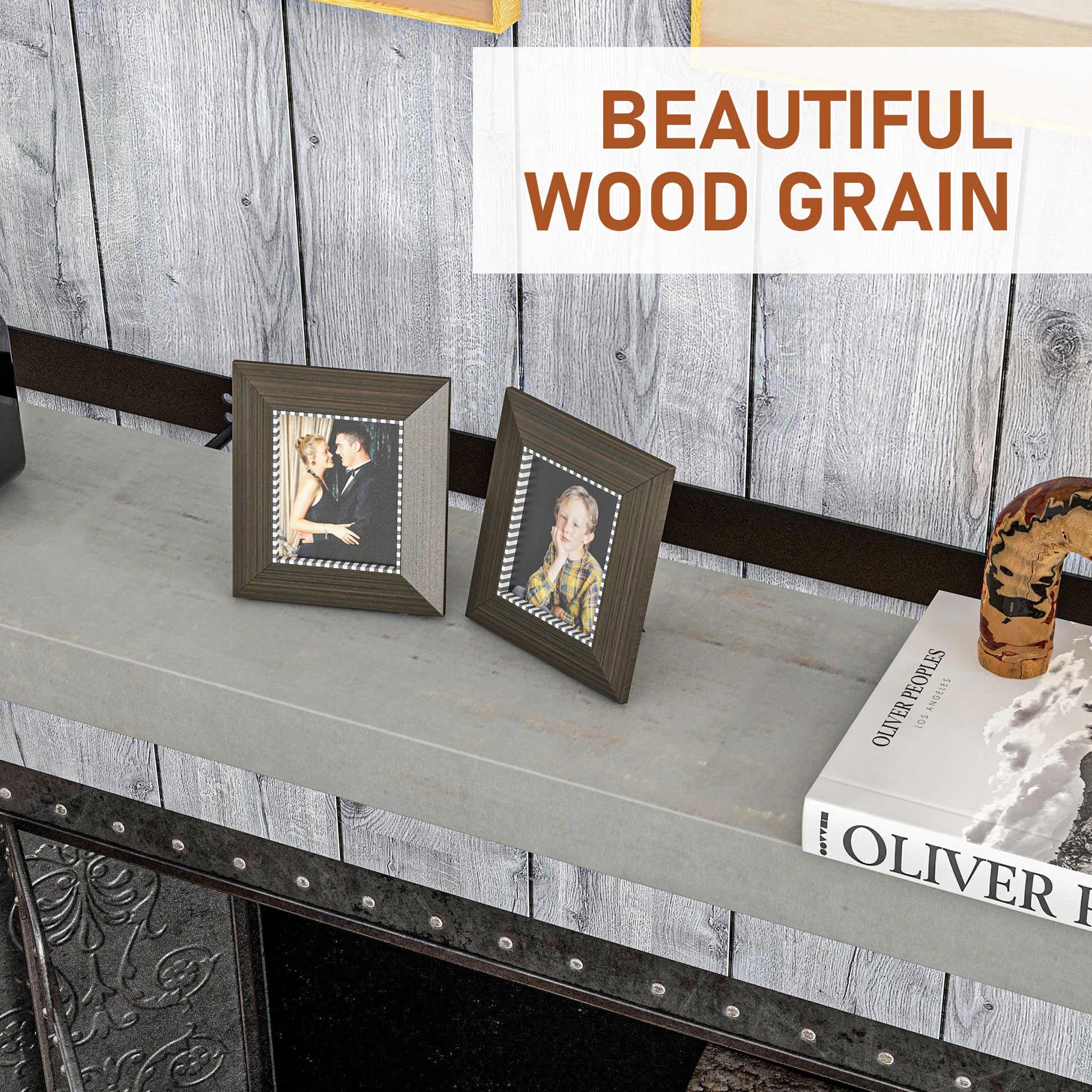 Homcom 72 Inch Fireplace Mantel, Floating Farmhouse Solid Fir Wood Shelf, Handmade Heavy Duty Wall Mounted Shelf, With Metal Bracket, Rustic Gray Gray Wood