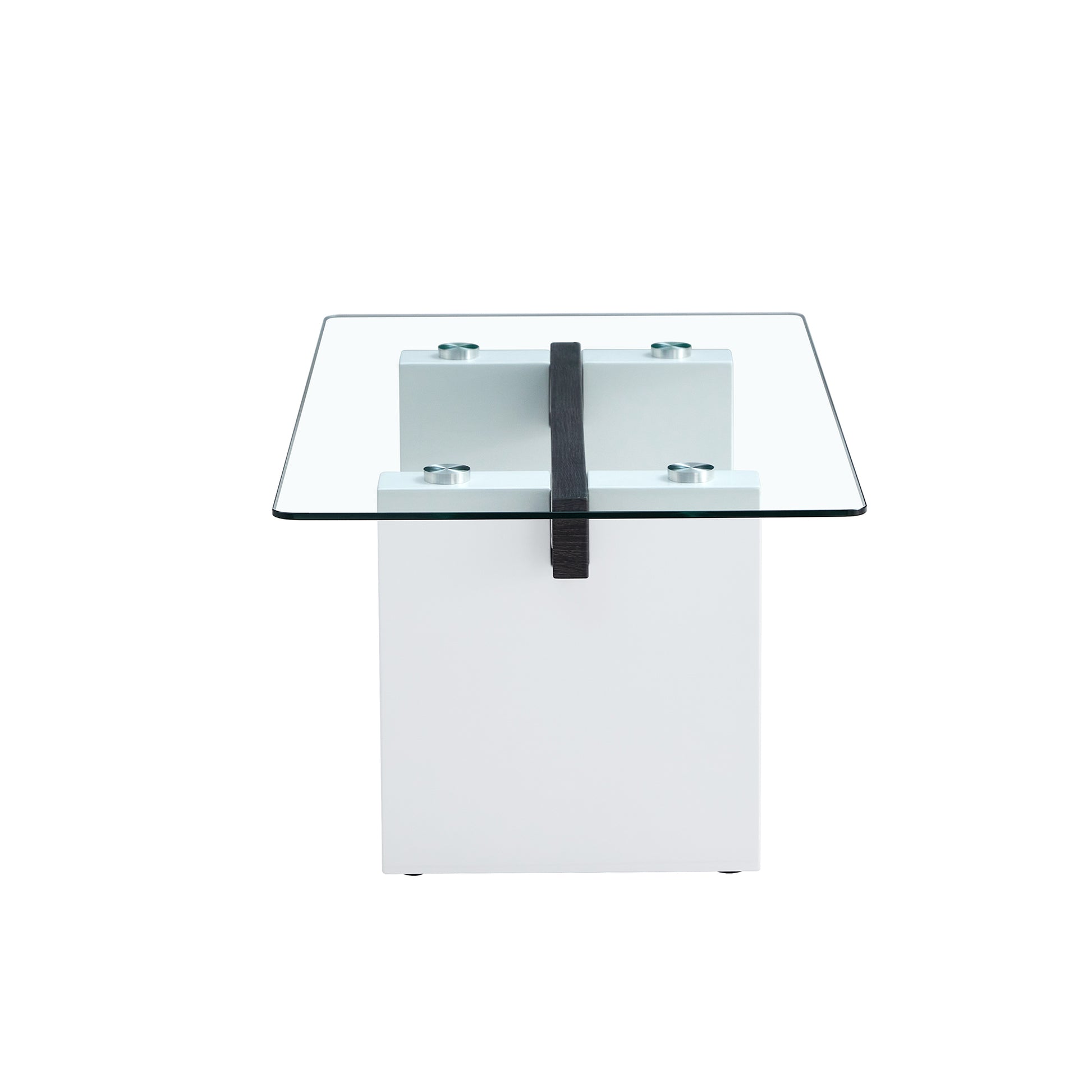 Modern Minimalist Transparent Tempered Glass Coffee Tablepaired With White Mdf Decorative Columns. Computer Desk. Game Table. Ct 1546 Transparent Glass