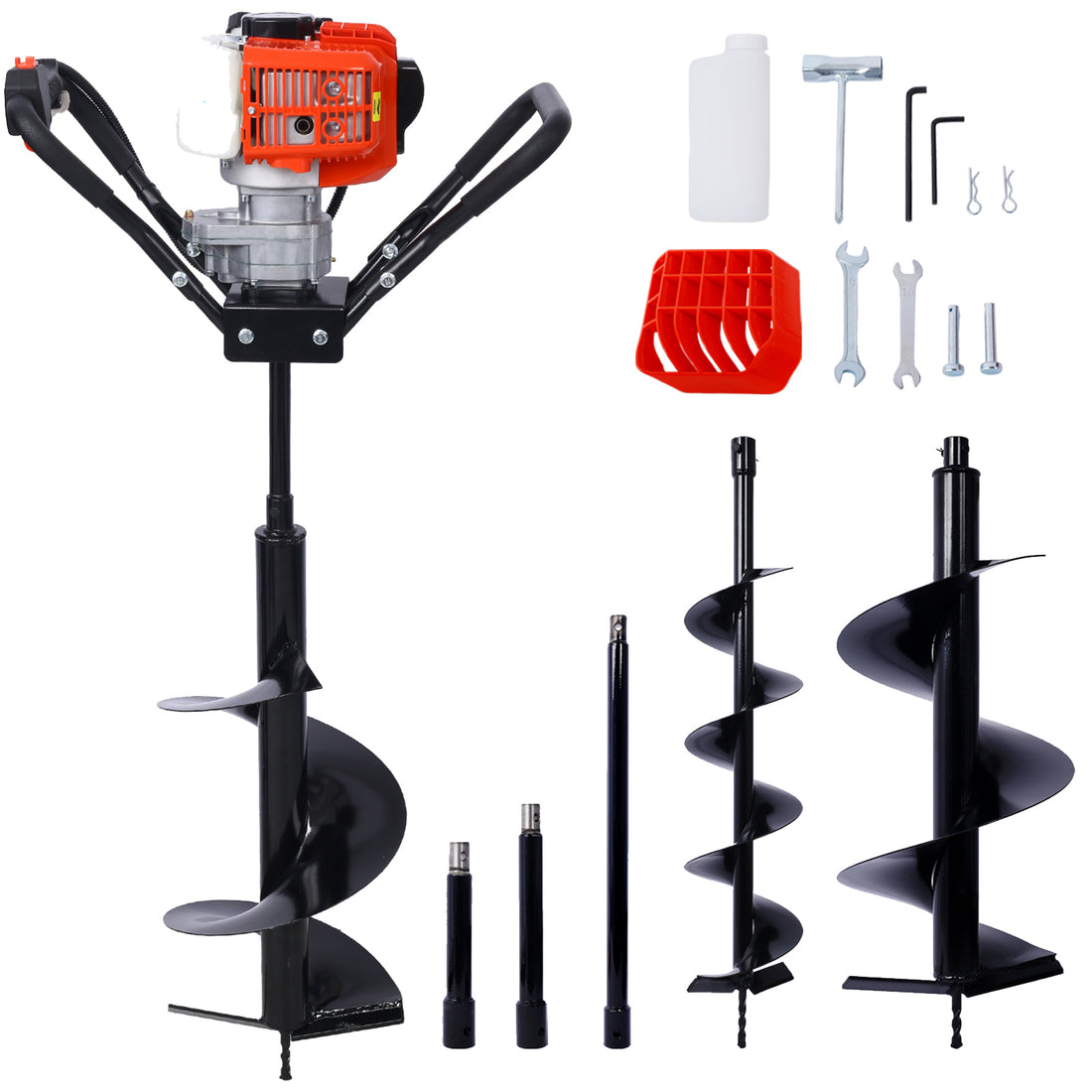 V Type 52Cc 2 Stroke Gas Post Hole Digger One Man Auger Epa Machine Plant Soil Digging Fence Withhole Digger Replacement Auger Bits L6" L10" L12" Drill Bits Ext Rod Kits Black Steel