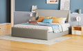 Queen Size Sleigh Bed With Side Tilt Hydraulic Storage System, Linen Upholstery, Gray Gray Linen