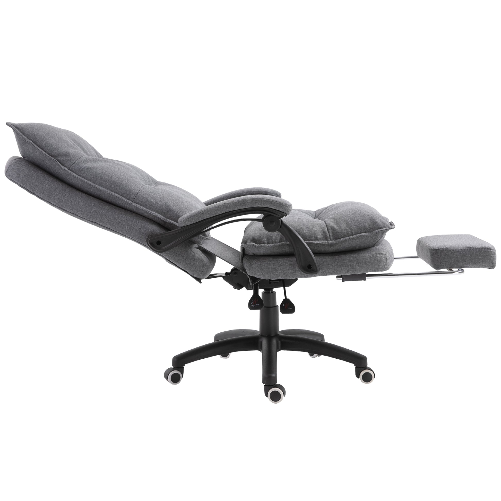Vinsetto 360 Swivel Executive Home Office Chair Adjustable Height Linen Style Fabric Recliner With Retractable Footrest And Double Padding, Grey Gray Fabric