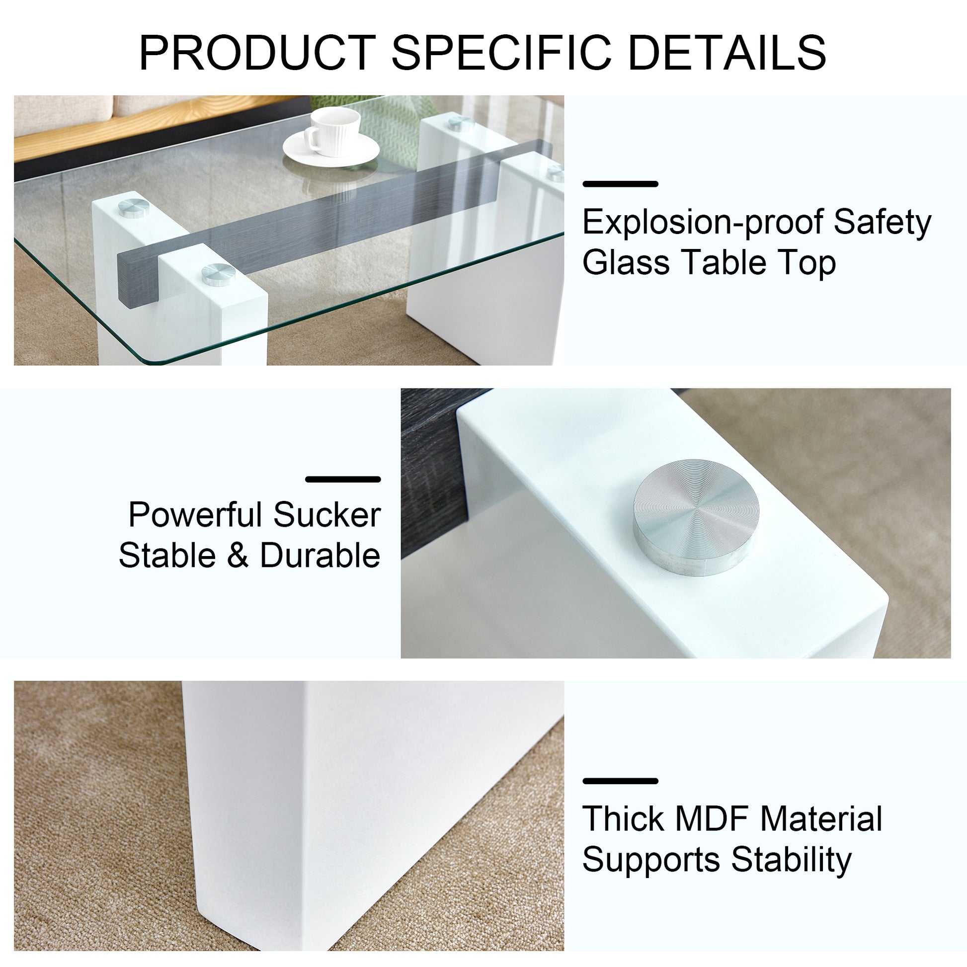 Modern Minimalist Transparent Tempered Glass Coffee Tablepaired With White Mdf Decorative Columns. Computer Desk. Game Table. Ct 1546 Transparent Glass