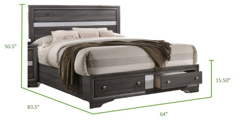 Matrix Traditional Queen 4 Piece Storage Bedroom Set Made With Wood In Gray Box Spring Not Required Queen Grey Wood 4 Piece Set Bedroom Bed Included,Dresser Included,Mirror Included,Nightstand Included Traditional Solid Wood Mdf Tufted Wood