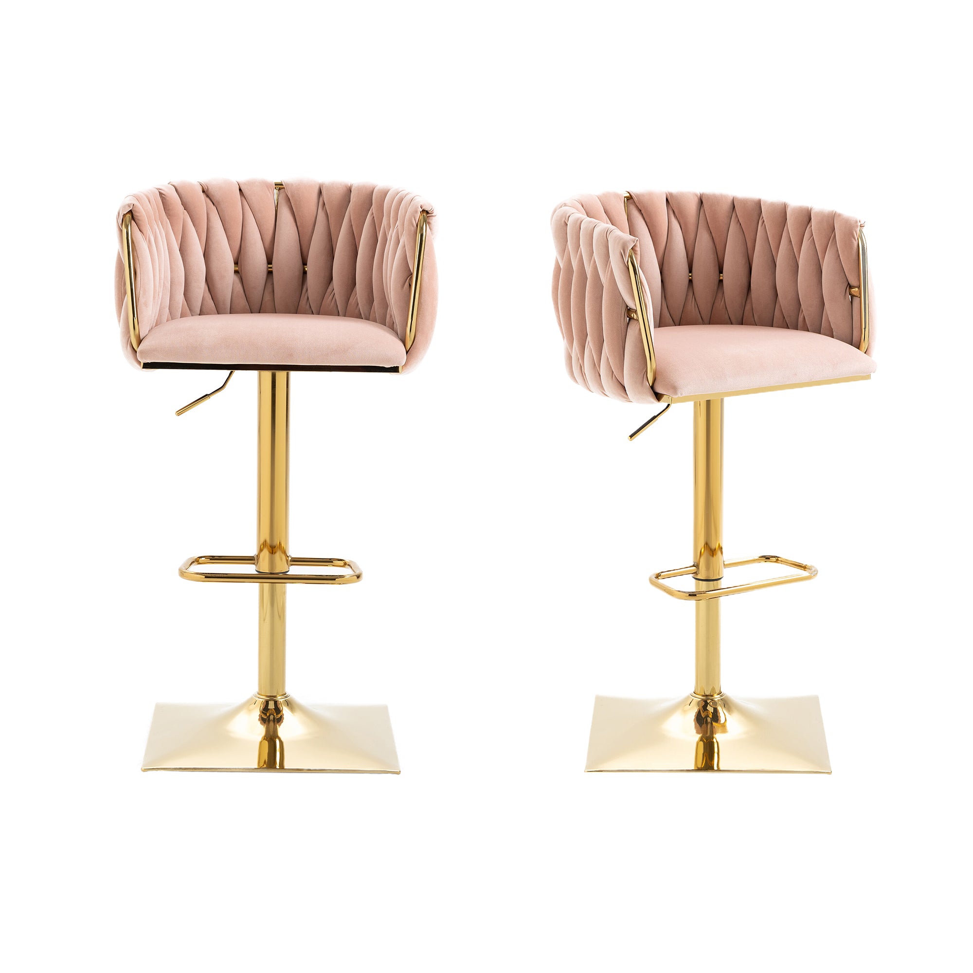 Coolmore Vintage Bar Stools With Back And Footrest Counter Height Dining Chairs 2Pc Set Pink Metal