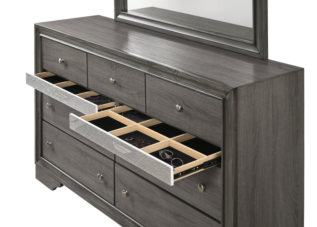 Traditional 7 Drawer Dresser Made With Wood In Gray Grey Gray Drawer 5 Drawers & Above Bedroom Dovetail Joints Traditional Solid Wood Mdf Wood
