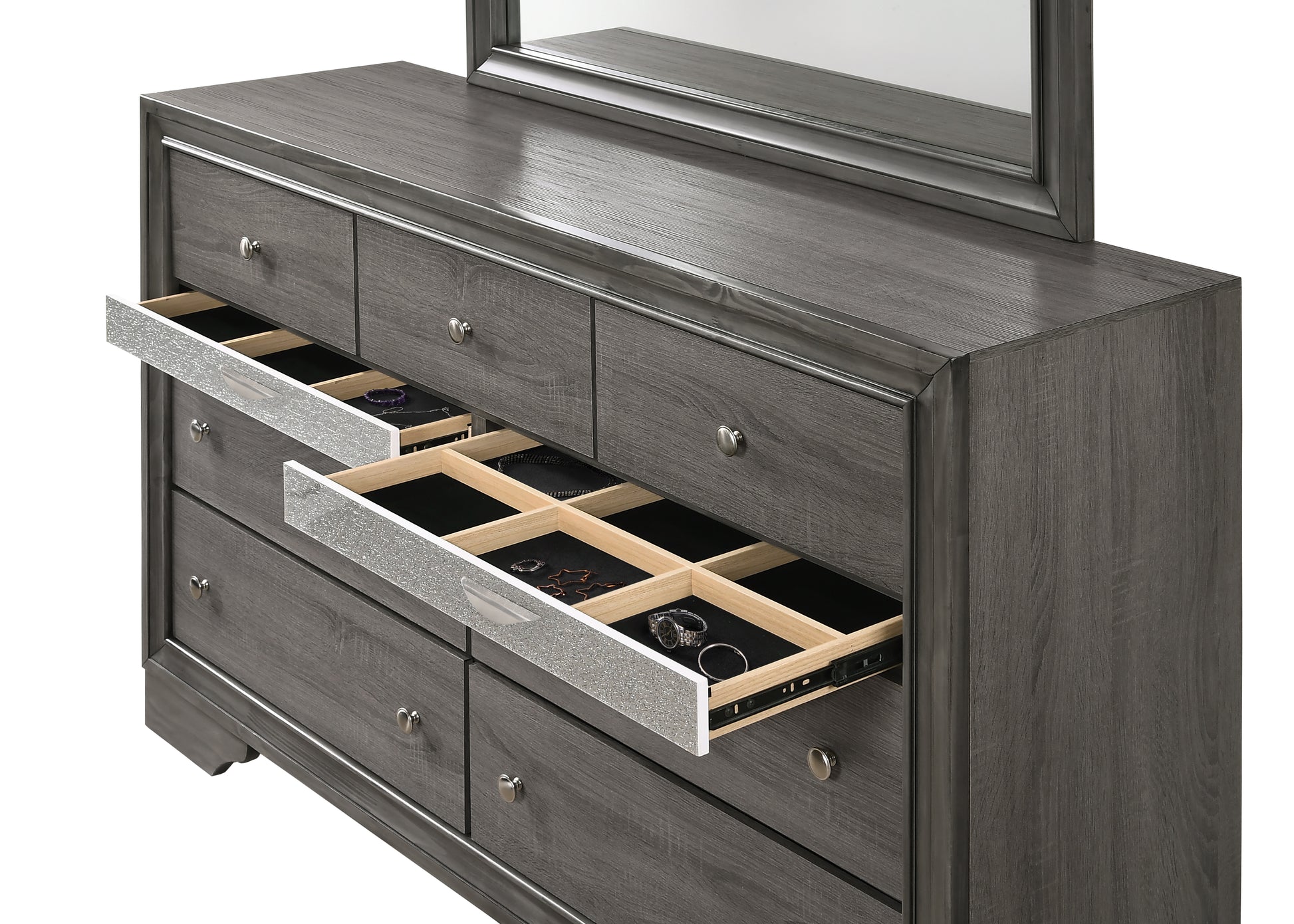 Traditional 7 Drawer Dresser Made With Wood In Gray Grey Gray Drawer 5 Drawers & Above Bedroom Dovetail Joints Traditional Solid Wood Mdf Wood