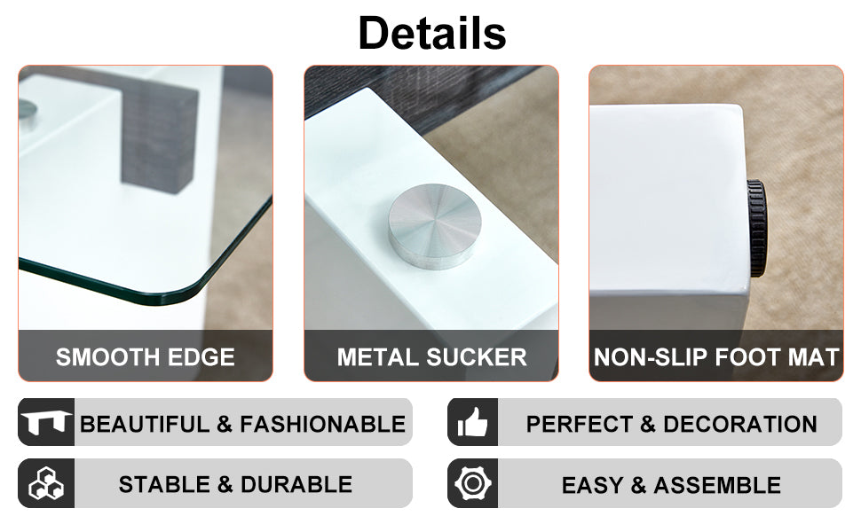 Modern Minimalist Transparent Tempered Glass Coffee Tablepaired With White Mdf Decorative Columns. Computer Desk. Game Table. Ct 1546 Transparent Glass