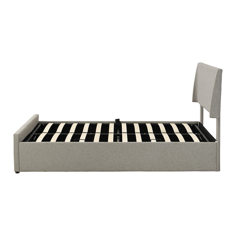 Full Size Sleigh Bed With Side Tilt Hydraulic Storage System, Linen Upholstery, Gray Gray Linen