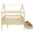 Full Size Wooden House Bed With Two Drawers, Natural Box Spring Not Required Full Natural Wood Bedroom Pine Bed Frame Wood