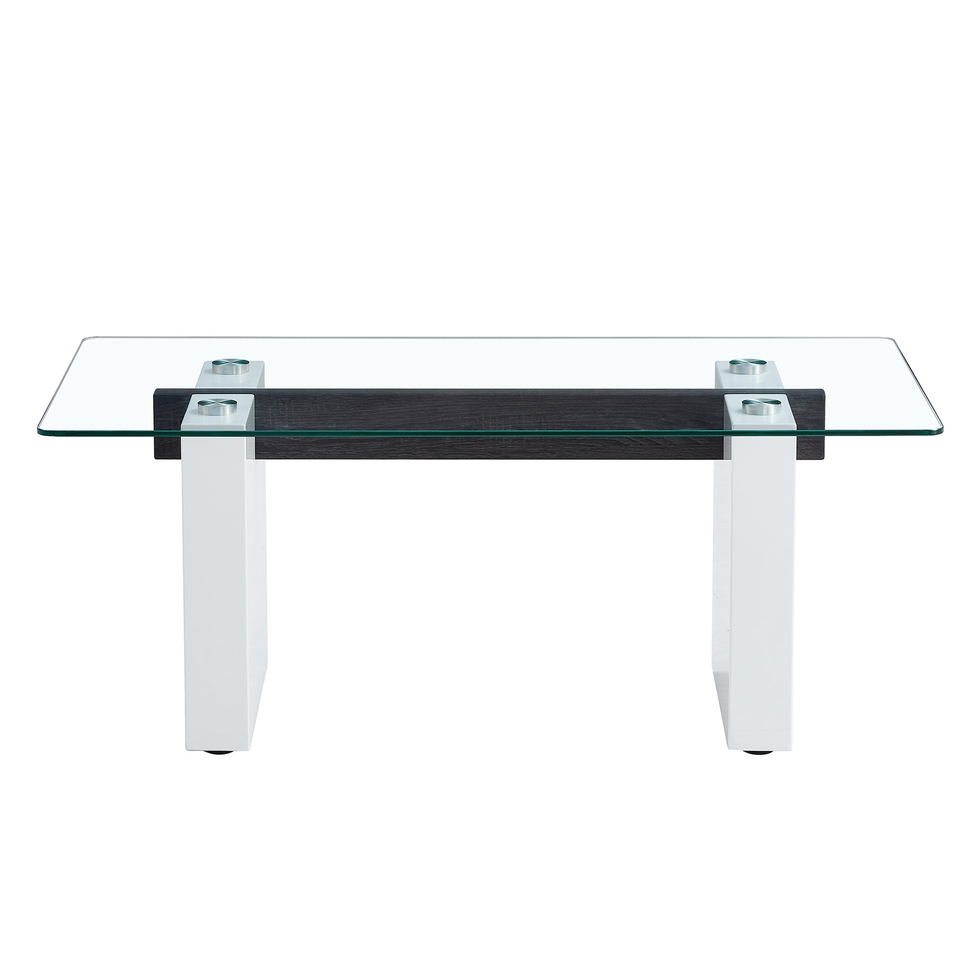 Modern Minimalist Transparent Tempered Glass Coffee Tablepaired With White Mdf Decorative Columns. Computer Desk. Game Table. Ct 1546 Transparent Glass