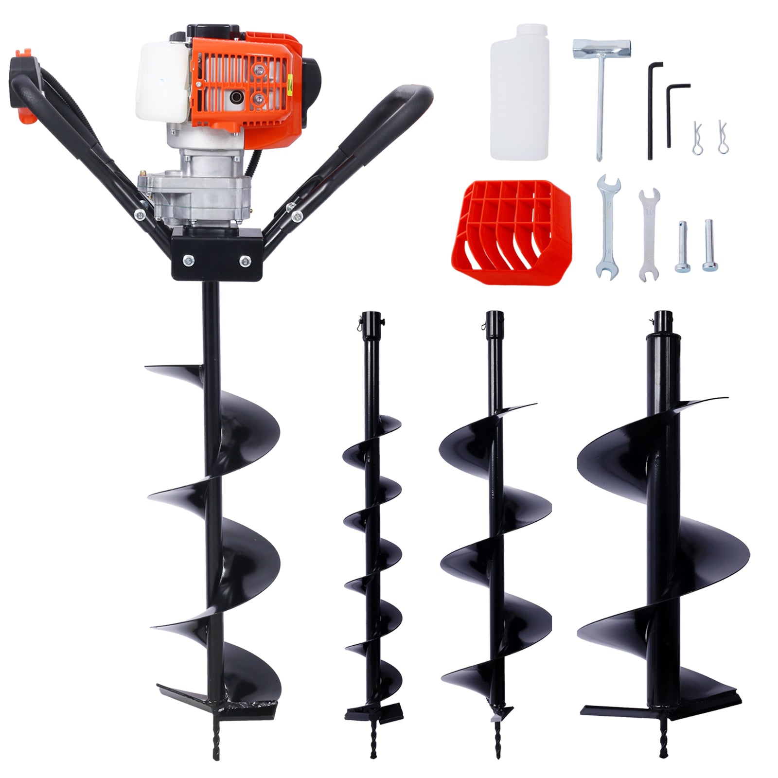 V Type 52Cc 2 Stroke Gas Post Hole Digger One Man Auger Epa Machine Plant Soil Digging Fence Withhole Digger Replacement Auger Bits L4" L8" L10" L12" Black Steel