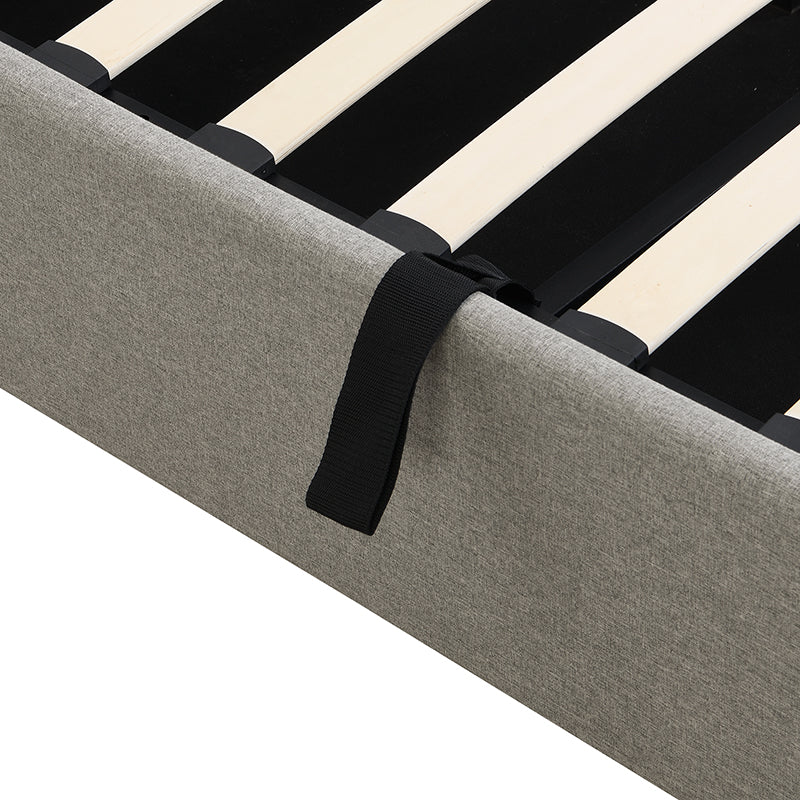 Full Size Sleigh Bed With Side Tilt Hydraulic Storage System, Linen Upholstery, Gray Gray Linen