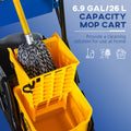 Homcom 6.9 Gallon Mop Water Bucket Wringer Cart With Easy To Use Side Press Wringer, Smooth Wheels, Mop Handle Holder Yellow Plastic