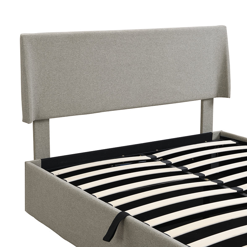 Full Size Sleigh Bed With Side Tilt Hydraulic Storage System, Linen Upholstery, Gray Gray Linen