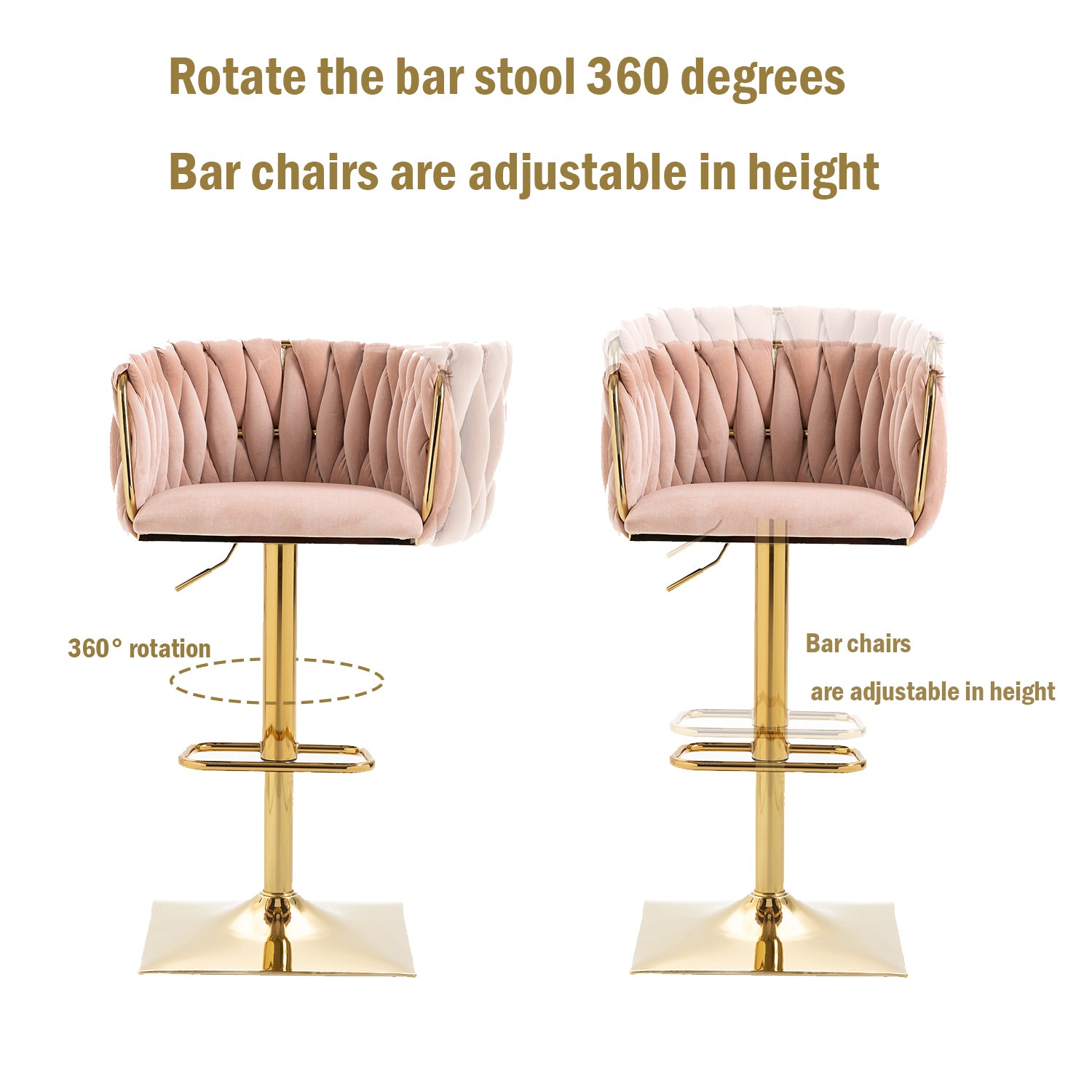 Coolmore Vintage Bar Stools With Back And Footrest Counter Height Dining Chairs 2Pc Set Pink Metal