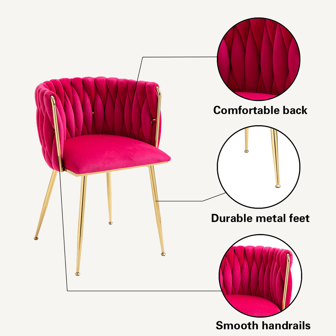 Coolmore Leisuredining Chairsaccent Chair2Pc Set Rose Red Metal