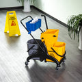Homcom 6.9 Gallon Mop Water Bucket Wringer Cart With Easy To Use Side Press Wringer, Smooth Wheels, Mop Handle Holder Yellow Plastic