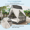 Outdoor Daybed Patio Lounge Bed With Adjustable Backrest Outdoor Double Sun Lounger With Curtains, 4 Pillows For Garden Patio Poolside Balcony Beach, Beige Yes Beige Water Resistant Frame Water Resistant Cushion Garden & Outdoor Sectional Seating Groups