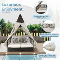Outdoor Daybed Patio Lounge Bed With Adjustable Backrest Outdoor Double Sun Lounger With Curtains, 4 Pillows For Garden Patio Poolside Balcony Beach, Beige Yes Beige Water Resistant Frame Water Resistant Cushion Garden & Outdoor Sectional Seating Groups