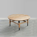 34 Inch Round Coffee Table, Handcrafted Natural Brown Mango Wood With Black Iron Legs Black Brown Metal & Wood